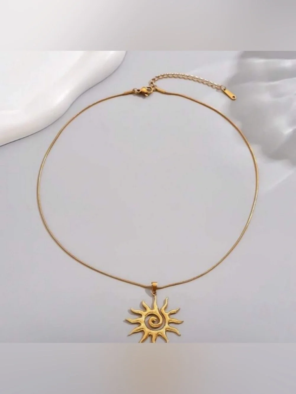 Gold Plated Stainless Steel Sun Spiral Pendant Necklace